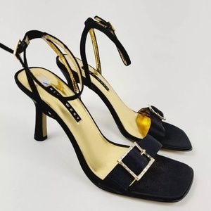 Nine West N-Dainty Heels Dress Fabric Strappy Buckle Shoes Women's Size 6.5